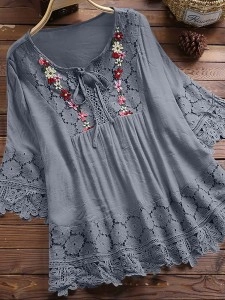 Lace elegant V-neck loose top