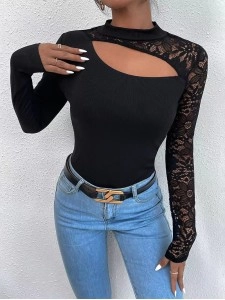 Lace Irregular Long Sleeve T-shirt