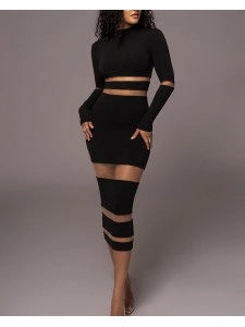 LACE SPLICE OFF SHOULDER DRESS