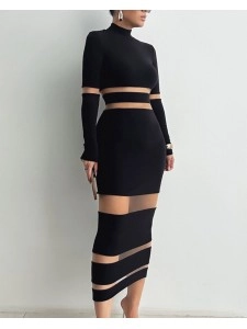 LACE SPLICE OFF SHOULDER DRESS