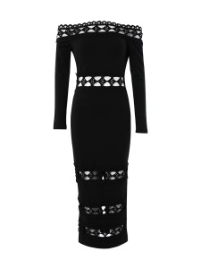 LACE SPLICE OFF SHOULDER DRESS