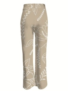 Leaf print high-waisted split trousers and dress pants