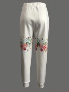 Leaf print high-waisted split trousers and dress pants