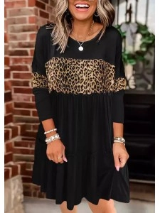 Leopard Color-Blocked Ruffled Splicing Mini Dress