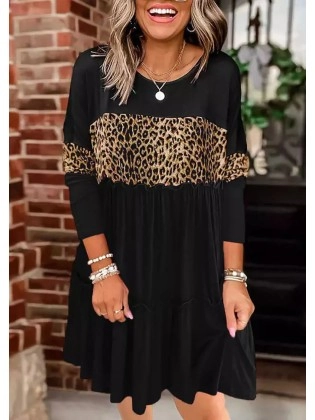Leopard Color-Blocked Ruffled Splicing Mini Dress