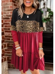 Leopard Color-Blocked Ruffled Splicing Mini Dress