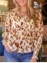 Leopard embellished V-neck ruffled casual shirt