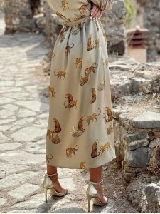 Leopard Lace Up Single Breasted Long Sleeve Dress