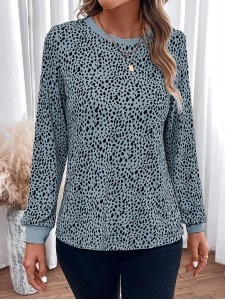 LEOPARD ROUND NECK SHIFT CASUAL BLOUSE TOP