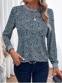LEOPARD ROUND NECK SHIFT CASUAL BLOUSE TOP