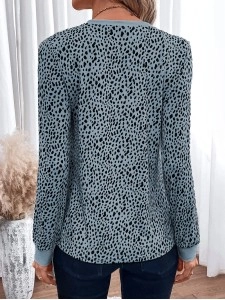 LEOPARD ROUND NECK SHIFT CASUAL BLOUSE TOP