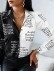 Letter printed patchwork color contrast long sleeved shirt