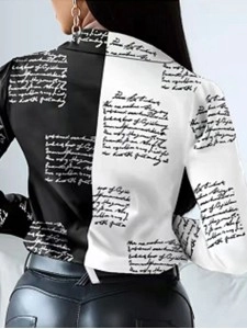 Letter printed patchwork color contrast long sleeved shirt