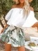 Line shoulder ruffled top + printed shorts set 2 pieces