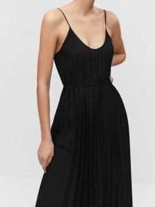 Long dress with waistband pleated waist for women