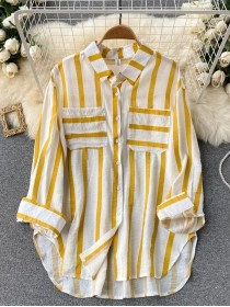 Long loose vertical striped  shirt jacket