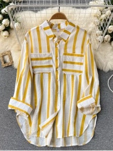 Long loose vertical striped  shirt jacket