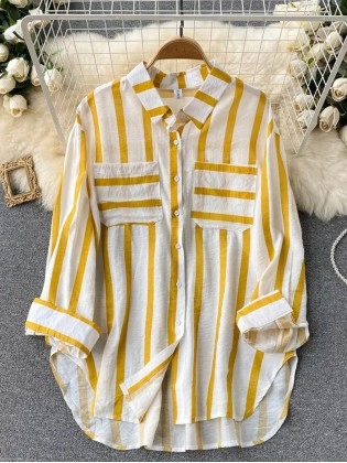 Long loose vertical striped  shirt jacket