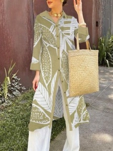 Long printed elegant top and pant suit