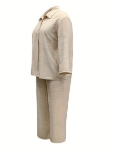 Long sleeve cotton linen shirt and trousers 2 sets