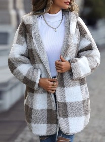 Long Sleeve Plaid Hooded Zipper Loose Jacket
