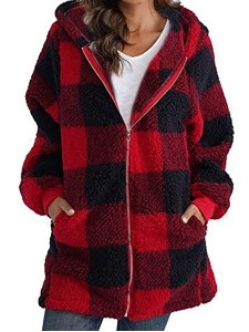 Long Sleeve Plaid Hooded Zipper with Pockets Loose Jacket