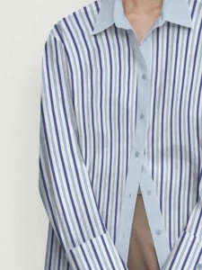 Long sleeve striped shirt with lapel for women