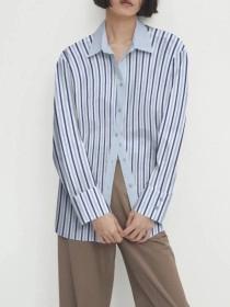 Long sleeve striped shirt with lapel for women