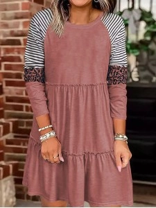 Loose casual leopard print long sleeve dress