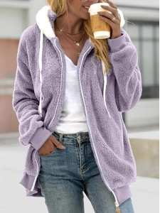 Loose plush zippered hooded jacket