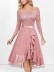 One-piece neckline mid-sleeve lace and chiffon dress