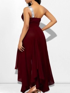One-shoulder asymmetrical hem fashionable off-shoulder dress
