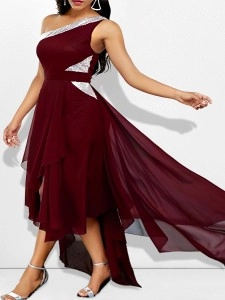 One-shoulder asymmetrical hem fashionable off-shoulder dress