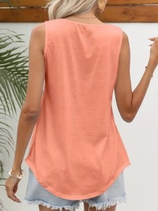 Orange square neck ruffled casual top vest