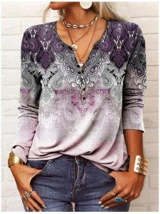 Owl long sleeve printed ethnic fashion T-shirt