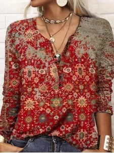 Owl long sleeve printed ethnic fashion T-shirt