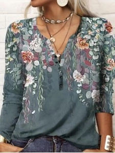 Owl long sleeve printed ethnic fashion T-shirt