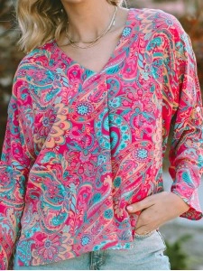 PAISLEY V NECK SHIFT CASUAL BLOUSE