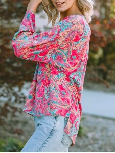PAISLEY V NECK SHIFT CASUAL BLOUSE