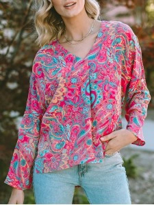 PAISLEY V NECK SHIFT CASUAL BLOUSE