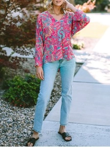PAISLEY V NECK SHIFT CASUAL BLOUSE