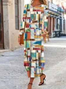 Plaid casual round neck dress