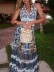 Printed lace patchwork dress with V-neck and neck