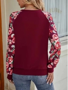 Printed patchwork casual round neck long-sleeved sweatshirt