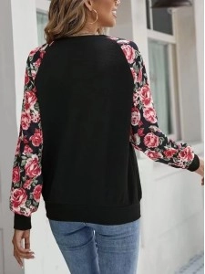 Printed patchwork casual round neck long-sleeved sweatshirt
