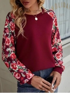 Printed patchwork casual round neck long-sleeved sweatshirt