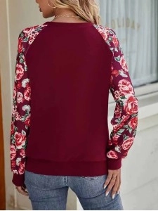 Printed patchwork casual round neck long-sleeved sweatshirt