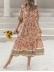 Printed V-Neck Short Sleeve Maxi Dress