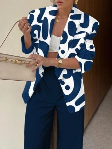Professional elegant print premium blazer pantsuit