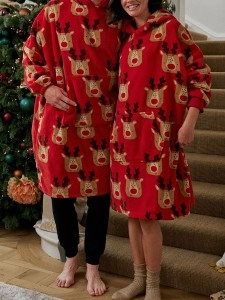 Red Reindeer Womens Oversized Blanket Hoodie